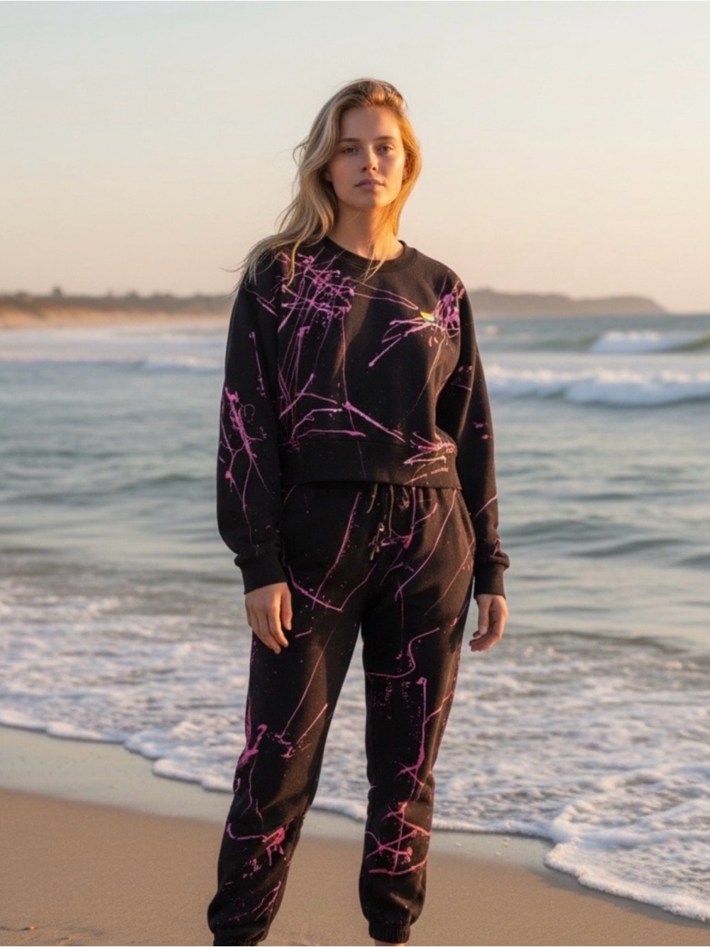 Black & Pink Abstract Print Sweatpants - Women Pants & Jumpsuits